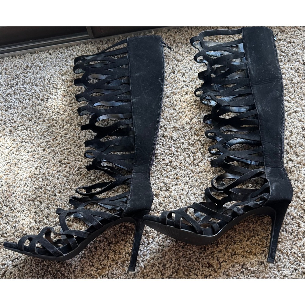 Speed Limit 98 Womens Black Gladiator Sandals Knee High Strappy Stiletto 8.5